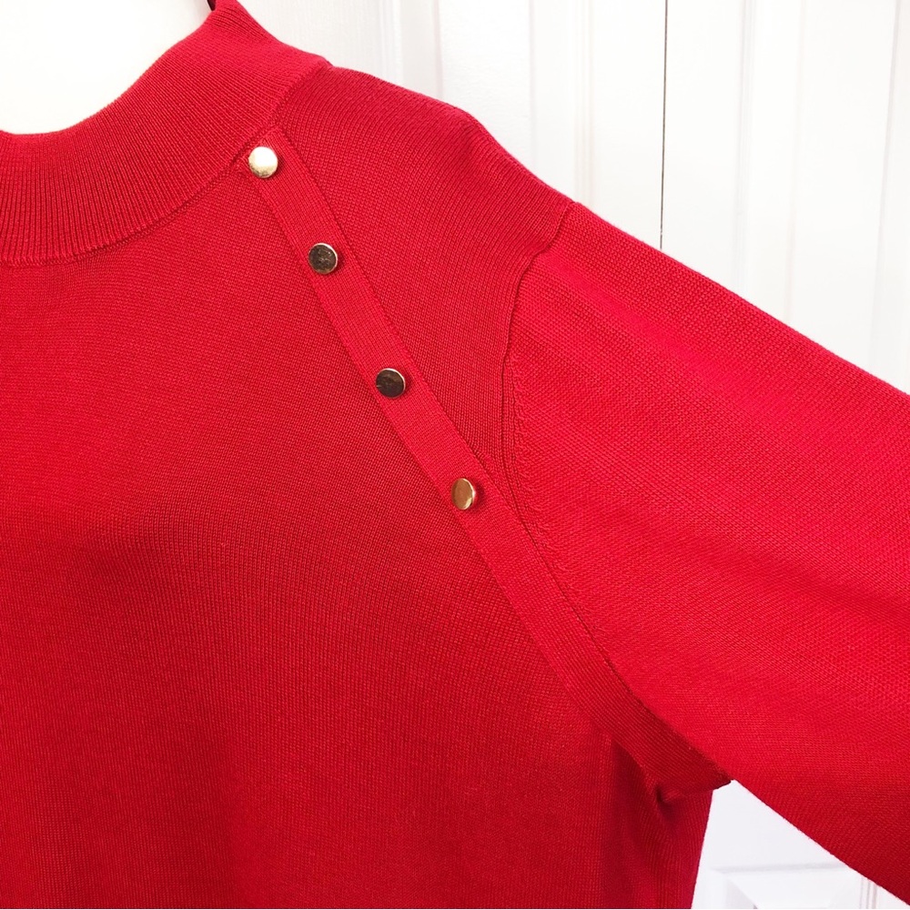 New Jessica London Red Knit Mockneck Gold Button Detail Sweater 22/24 - Picture 8 of 16